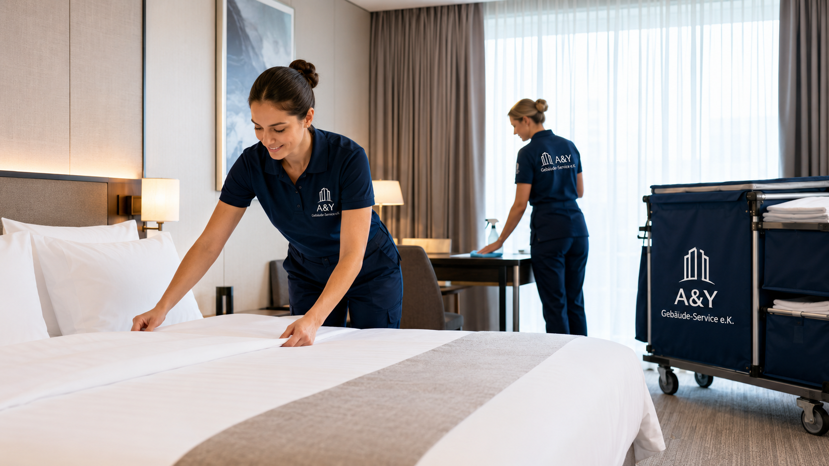 Mitarbeiter bei der Reinigung eines Hotelzimmers